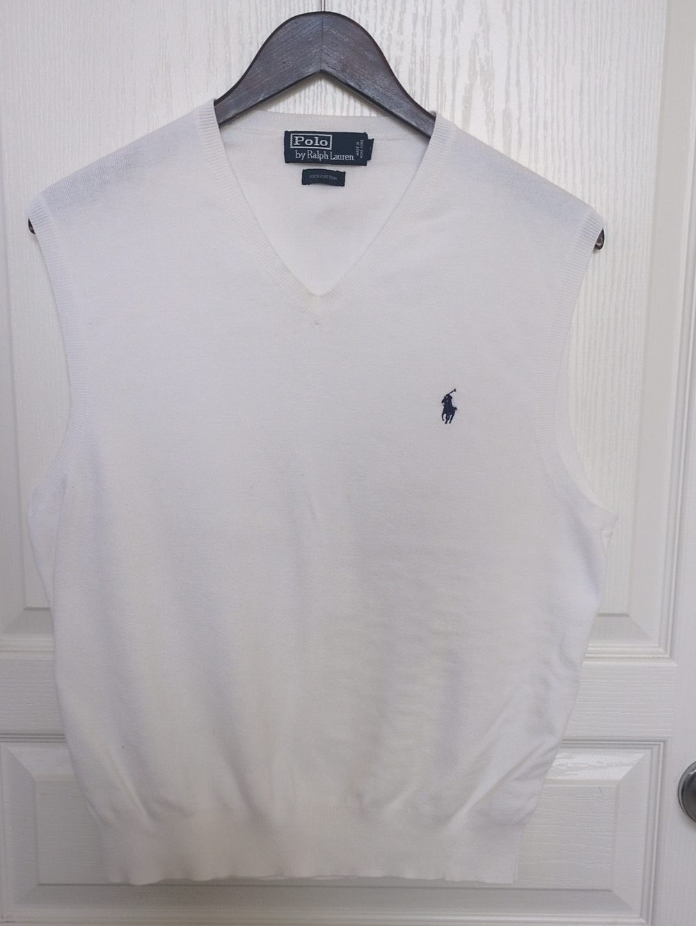 Polo by Ralph Lauren White V-Neck Sweater Vest with Navy Pony
